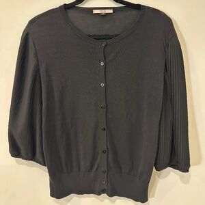 RED VALENTINO Black  Knit button up Sweater Top with pleated 3/4 sleeves Sz.L